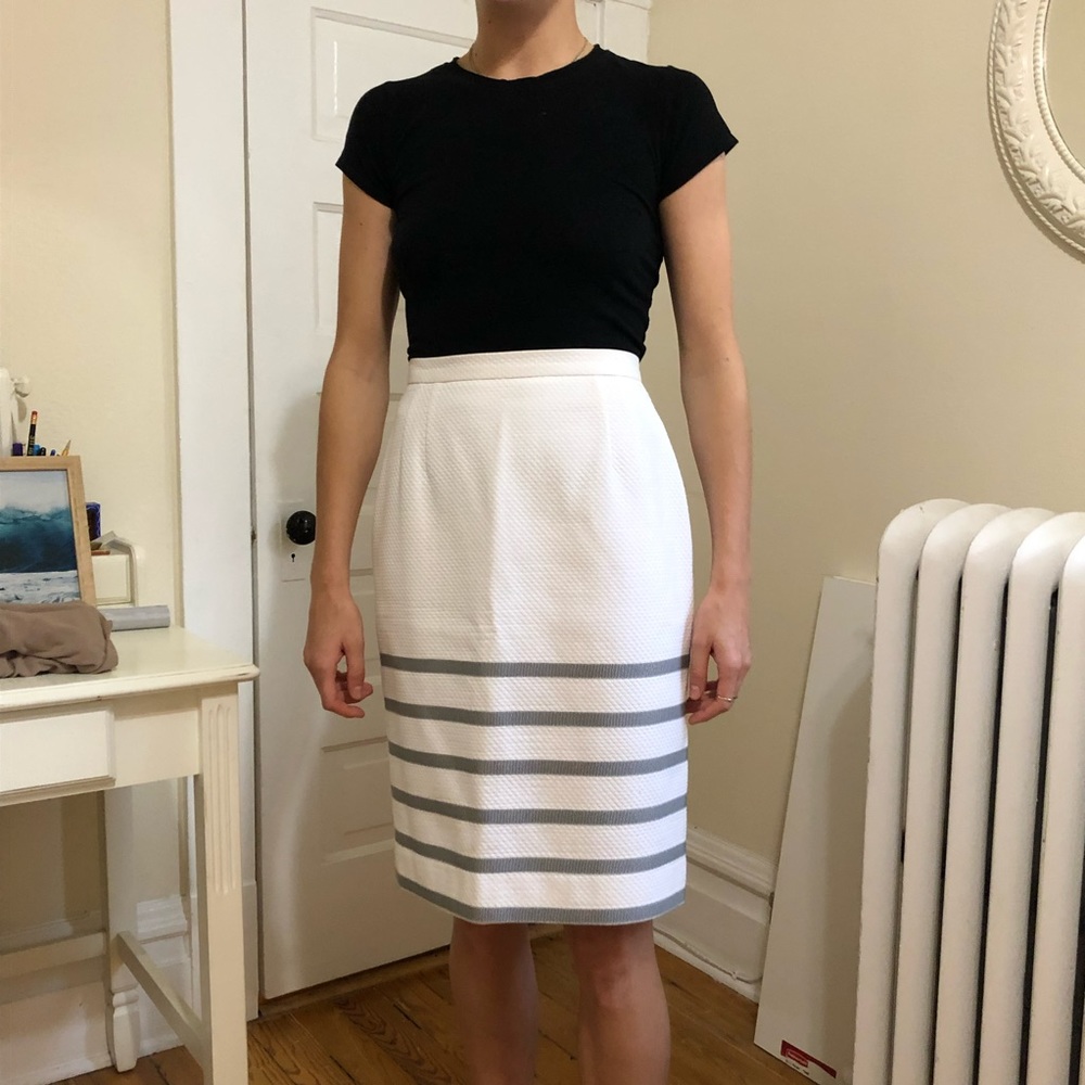Vintage White Dress Skirt with Stripe Design